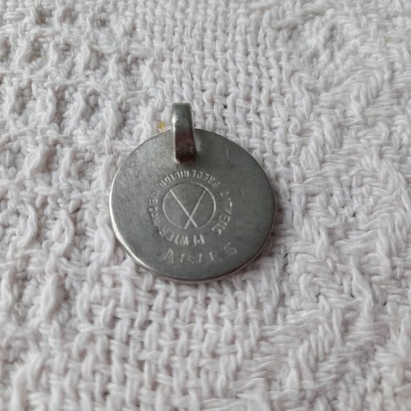Vintage Aries Pendant Brutalist Jewelry Aitkens Pewter Zodiac Astrology Men - Picture 4 of 11